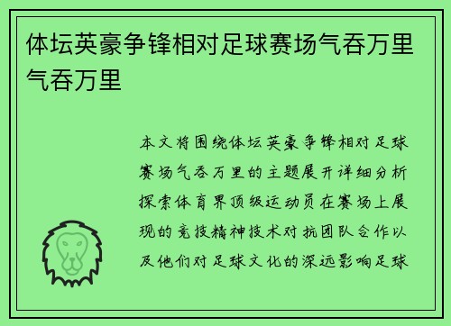 体坛英豪争锋相对足球赛场气吞万里气吞万里